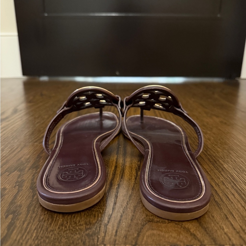 Tory Burch Black and Gold Logo Sandals - Picture 2 of 4